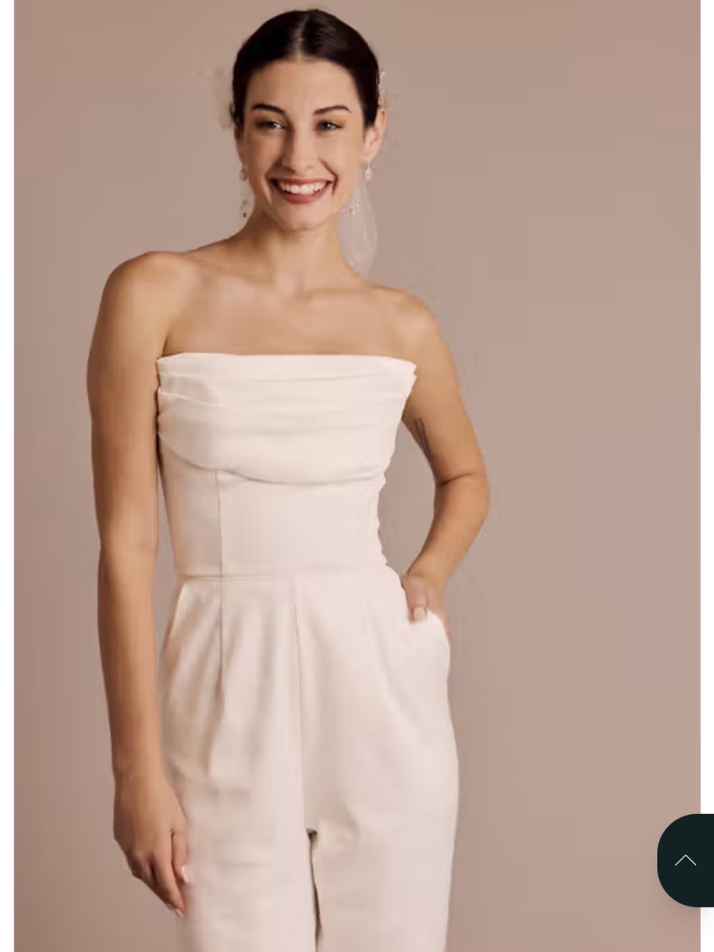 David's Bridal Strapless Cream Jumpsuit Dress